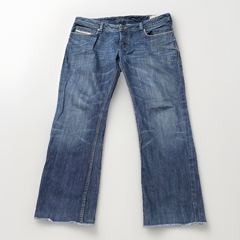 Diesel Zatiny Jeans Mens 38x28 Tag (36x32) Blue Raw Hem Button Fly Bootcut‎